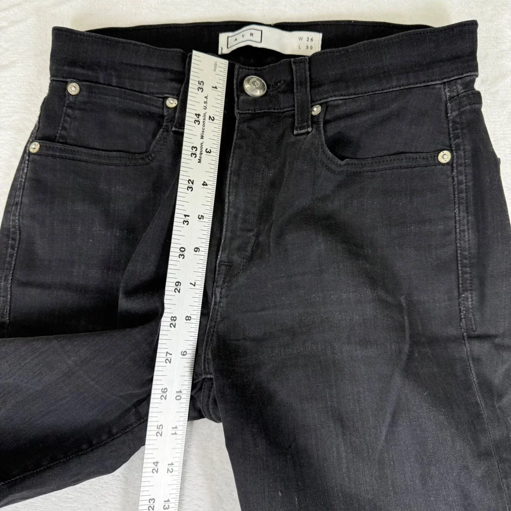 AYR Women Black High Rise Skinny Jeans‎ Raw Hem Made in USA W26 L30 Solid Wash